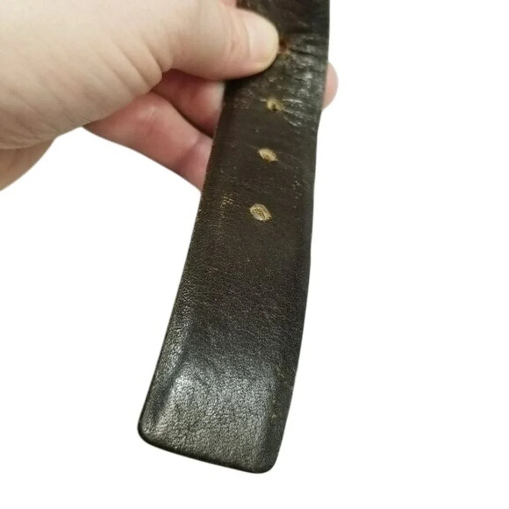 Vintage Lejon Glove Leather Belt Size 36 Brown Gold Buckle Square‎ Pin Closure